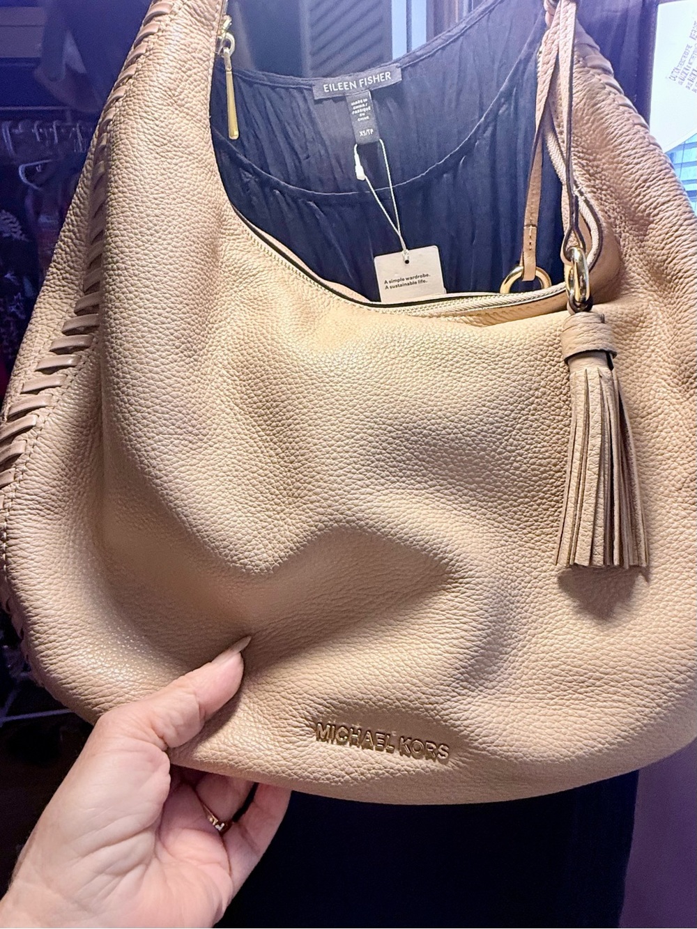 Michael Kors Pebbled Leather Shoulder Hobo in Taupe